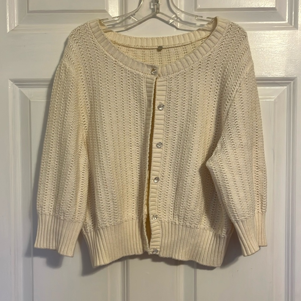 White knit cardigan crystal buttons small